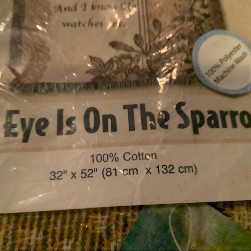 NIP Manual Woodworkers Woven Mini Tapestry Throw His Eye Is On The Sparrow
